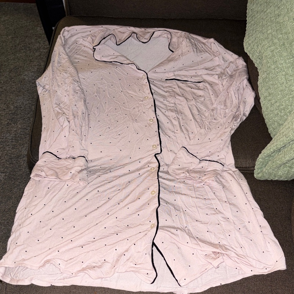 Victoria's Secret Light Pink Polka Dot Button-Front Pajama Top with Black Trim
